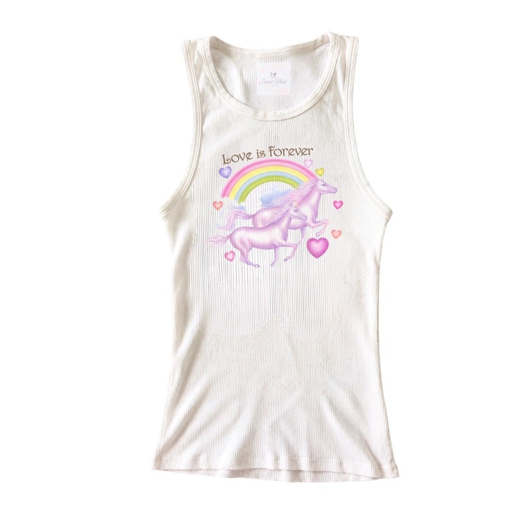 Y2K pink unicorn love is forever graphic tank top
